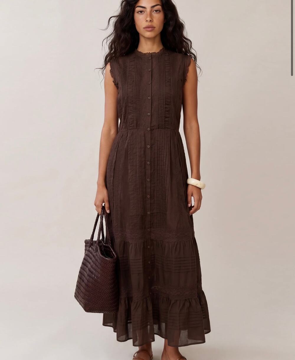 New sorella primose Cotton Dress coffee brown lace sz S $372